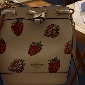 Coach White Strawberry Print Mini Bag